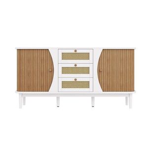 Urban Meuble SIDEBOARD v bílé barvě a dekoru dřeva ratanová komoda se 3 zásuvkami a obloukovým designem obraz