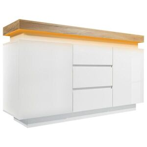 Urban Meuble SIDEBOARD 140 cm v bílém vysokém lesku se Smart-LED a 3 zásuvkami obraz