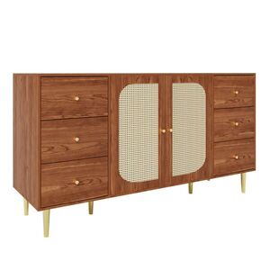 Urban Meuble SIDEBOARD 160 cm dekor dřevo a ratan komoda se 6 zásuvkami a 2 dvířky obraz