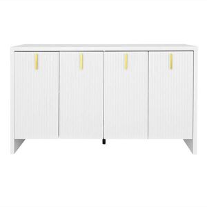 Urban Meuble SIDEBOARD bílý a zlatý 140 cm s drážkovaným vzhledem a nastavitelnými policemi obraz