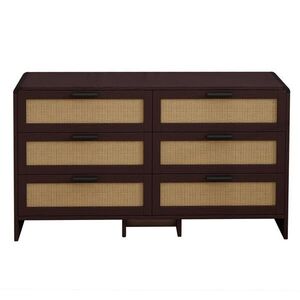 Urban Meuble SIDEBOARD dřevotříska v červenohnědé s ratanovým výpletem, zaoblené rohy a 6 zásuvek obraz