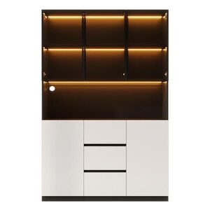 Urban Meuble VITRÍNA černá a bílá 200 cm vysoká s LED osvětlením a vedením kabelů obraz