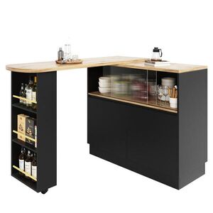 Urban Meuble BAROVÝ STŮL s úložným prostorem a posuvnými dvířky - multifunkční barový stůl 120 cm obraz