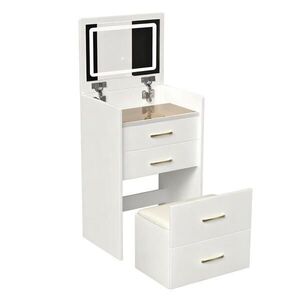Urban Meuble TOALETNÍ STOLEK 3v1 / noční stolek 60 cm, bílý, zrcadlo, taburet obraz