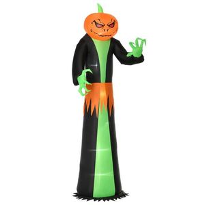 HOMCOM NAFUKOVACÍ dýně, halloweenská dekorace, samonafukovací, strašidelný duch s LED obraz