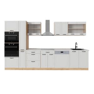 Vicco KOMPLETNÍ KUCHYNĚ R-Line Bílý venkovský dům/zlatý dub 350 cm , PD Mramor obraz