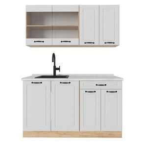 Vicco JEDNOTKOVÁ KUCHYNĚ R-Line Bílý venkovský dům/zlatý dub 140 cm , PD Mramor obraz