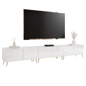 Idohome TV skříňka ANGEL 300 cm na nožkách s osvětlením BÍLÝ VYSOKÝ LESK obraz