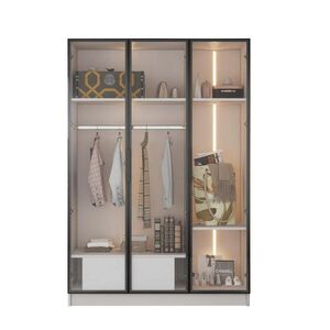 OKWISH ŠATNÍ skříň 110/50/160 cm bílá z dřevotřísky se 3 skleněnými dveřmi, LED a zásuvkou obraz