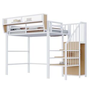 OKWISH PATROVÁ postel 90/200 cm bílá, kovová, s bezpečnostním žebříkem a nastavitelným úložným prostorem obraz