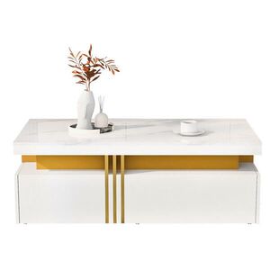 OKWISH KONFERENČNÍ stolek 100/50/40 cm bílý z dřevotřísky s vysokým leskem a 2 zásuvkami obraz