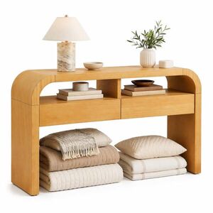 STILVORA ODKLÁDACÍ STOLEK přírodní, moderní konzolový, se zásuvkami, do předsíně a obývacího pokoje, 120×35, 5×76, 5 cm obraz