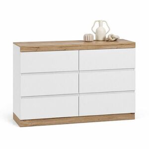 STILVORA KUCHYŇSKÁ SKŘÍŇ bílá a dubová, 6 zásuvek, uzamykatelná přihrádka, do ložnice a obýváku, 110×40×67, 5 cm obraz