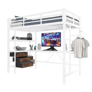 FLIEKS VYVÝŠENÁ POSTEL 90x200cm LED Stůl USB Zásuvky Bílá obraz
