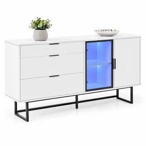 STILVORA KUCHYŇSKÁ SKŘÍŇ bílá, 3 zásuvky, skleněná dvířka, LED lišta, do jídelny a obýváku, 160×36×78 cm obraz