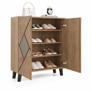 STILVORA SKŘÍŇ NA BOTY přírodní, ratanový vzor, 2 dvířka, odkládací plocha, do vstupního prostoru, 80×32×91 cm obraz