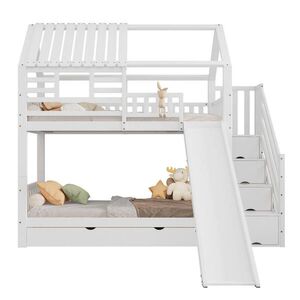 STILVORA PALANDA 90/200 cm & 90/200 cm, bílá, se schody, skluzavkou, zásuvkou a úložným prostorem, domečková obraz