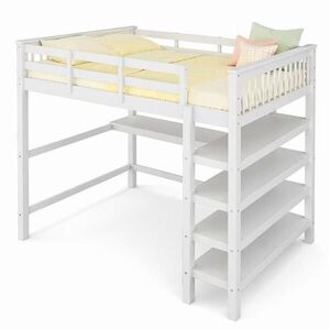 STILVORA PATROVÁ POSTEL 140/200 cm, bílá, s psacím stolem a přihrádkami, minimalistický design obraz