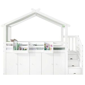 STILVORA PALANDA 90/200 cm, bílá & zelená, se 6 skříňkami a střechou obraz