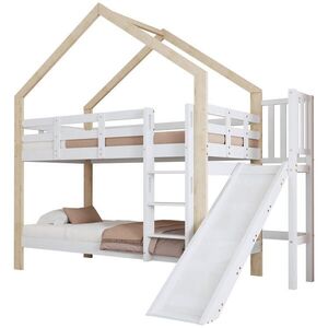 STILVORA PALANDA 90/200 cm, bílá & přírodní, domečková, se skluzavkou a žebříkem obraz
