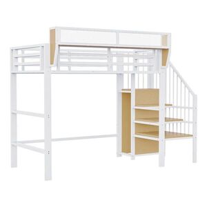 STILVORA PATROVÁ POSTEL 90/200 cm, bílá, kovová, se žebříkem a nastavitelnou policí, moderní design obraz
