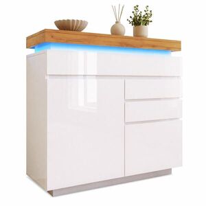 STILVORA KUCHYŇSKÁ SKŘÍŇ bílá lesklá, zásuvky, LED osvětlení, do obývacího pokoje a ložnice, 110×39×115 cm obraz