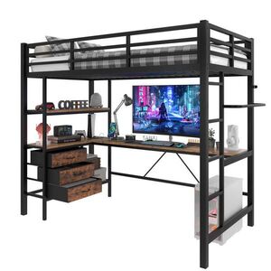 FLIEKS VYVÝŠENÁ POSTEL 90x200cm LED Stůl USB Zásuvky Černá obraz