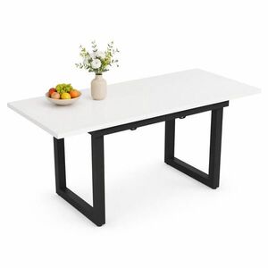 STILVORA JÍDELNÍ STŮL bílý a černý, moderní jednoduchý design, železná konstrukce, do jídelny, 140×80×75 cm obraz