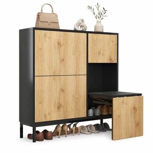 STILVORA SKŘÍŇ NA BOTY černá a přírodní, výklopná, s lavicí na přezouvání, do předsíně, 100×25×100 cm obraz