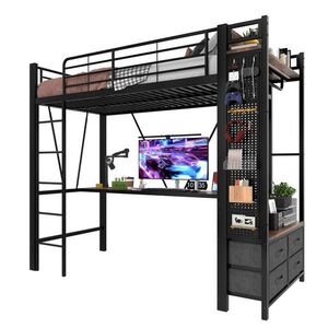STILVORA PATROVÁ POSTEL 90/200 cm, černá, se stolem, 4 zásuvkami, LED a USB/Type-C obraz