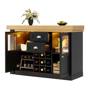 STILVORA JÍDELNÍ STŮL v černé a přírodní barvě s LED osvětlením a rozkládací deskou do jídelny, Š120/H40/V72 cm obraz