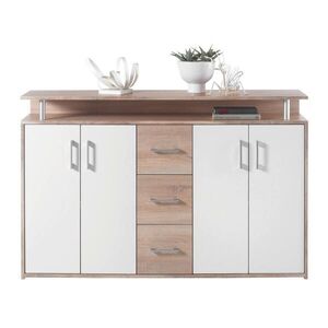 Carryhome ŠIROKÁ KOMODA, bílá, Sonoma dub, pískové barvy, 139/90/34 cm obraz