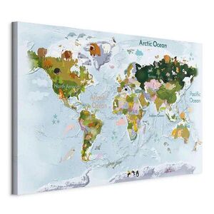 artgeist MALBA NA PLÁTNĚ, zvířata, mapa světa, 90/60/1, 2 cm obraz