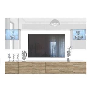 B BELINI GROUP OBÝVACÍ STĚNA Milano 1, Bílá / Dub Sonoma lesklý, 300 cm, Bezúchytková obraz