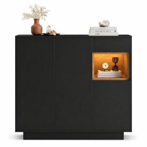STILVORA SKŘÍŇ NA BOTY černá a přírodní, LED osvětlení, pro 14–18 párů bot, 105×39, 5×100, 5 cm obraz