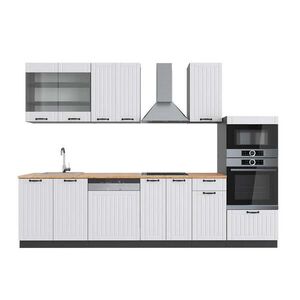 Vicco KUCHYŇSKÝ KOUT Fame-Line Bílý venkovský dům/antracit 300 cm s vysokou skříní, PD Dub obraz