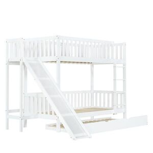 STILVORA ETAGENBETT 90/200 cm & 90/190 cm in Weiß mit Rollbett, Rutsche und Regalen obraz