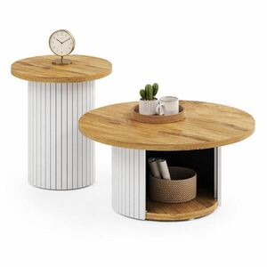 STILVORA SADA KONFERENČNÍCH STOLKŮ přírodní, 2 kulaté stolky s úložným prostorem, 75×75×50 + 45×45×35 cm obraz