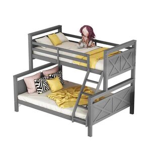 STILVORA ETAGENBETT 90/200 cm & 140/200 cm in Grau mit Leiter, Sicherheitsgeländer und Umbaufunktion obraz