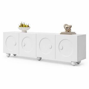 STILVORA TV STOLEK bílý s dvířky s 3D reliéfním panelem, do obývacího pokoje, 180, 5×38×50 cm obraz
