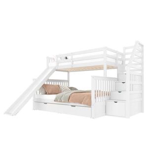 STILVORA ETAGENBETT 90/200 cm & 140/200 cm in Antikweiß mit 2 Schubladen, Stauraum und Rutsche obraz