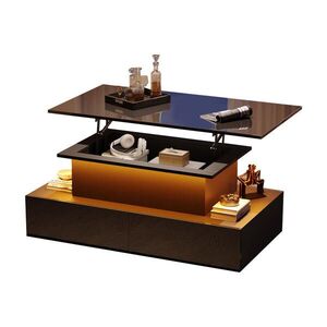 STILVORA KONFERENČNÍ STŮL v černé barvě s LED osvětlením a zásuvkami, 90×55×41 cm obraz