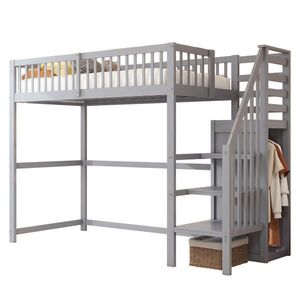 STILVORA HOCHBETT 90/200 cm in Grau mit Treppe und Kleiderschrank obraz