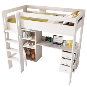 STILVORA HOCHBETT 90/200 cm in Weiß Kinderbett mit Schreibtisch, Schrank, Schubladen und USB/Type-C obraz