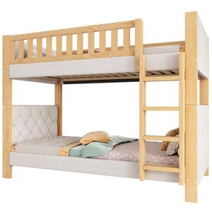 STILVORA ETAGENBETT 90/200 cm in Grau & Natur Kinderbett mit gerader Treppe und Absturzsicherung obraz