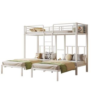STILVORA ETAGENBETT 90/200 cm in Weiß mit Leiter, Ablage und Tisch Metall Kinderbett obraz