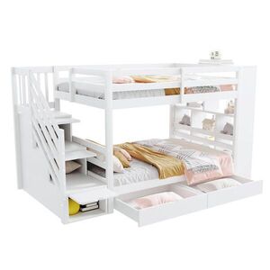 STILVORA ETAGENBETT 90/200 cm in Weiß Kinderbett mit Sicherheitstreppe, 2 Schubladen und Stauraum obraz