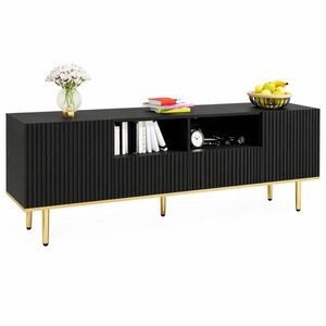 STILVORA TV STOLEK černý se zásuvkami a zlatými nohami, do obývacího pokoje, 165×36×55 cm obraz