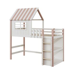 STILVORA KINDERBETT 90/200 cm in Rosa mit Sicherheitsleiter, Ablagefach und Dachdesign obraz