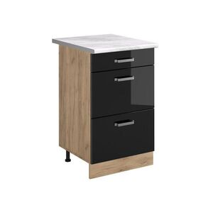 Vicco SPODNÍ SKŘÍŇKA KUCHYŇSKÉ LINKY R-Line, Černý vysoký lesk/Zlatý mocný dub, 50 cm pracovná doska Mramor obraz